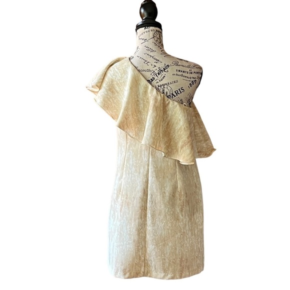 BCBG Generation womens One Shoulder Flounce mini Dress  Cognac Size 8 - Picture 4 of 9